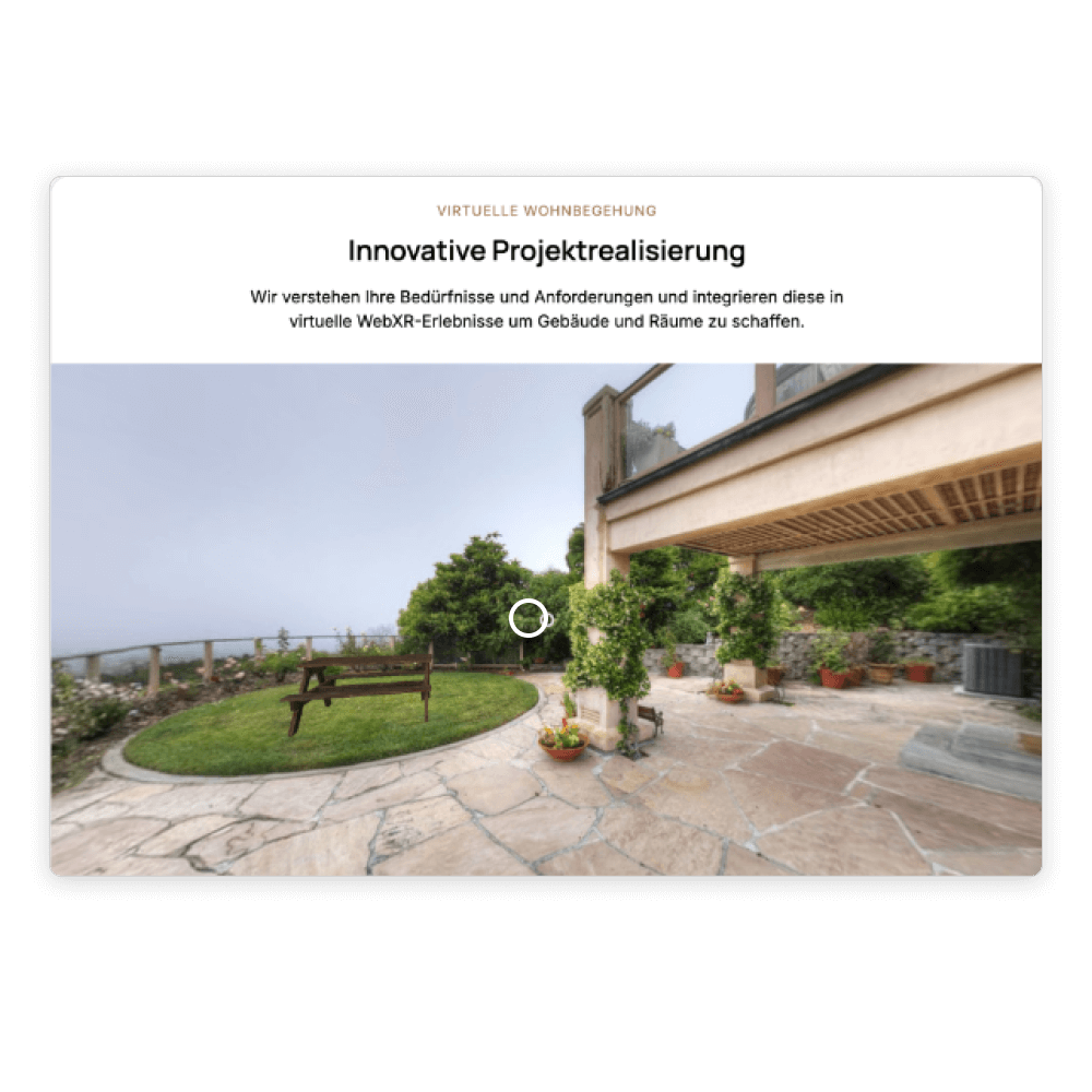 Visualisierung der WebXR Sektion im Architektur Website Template