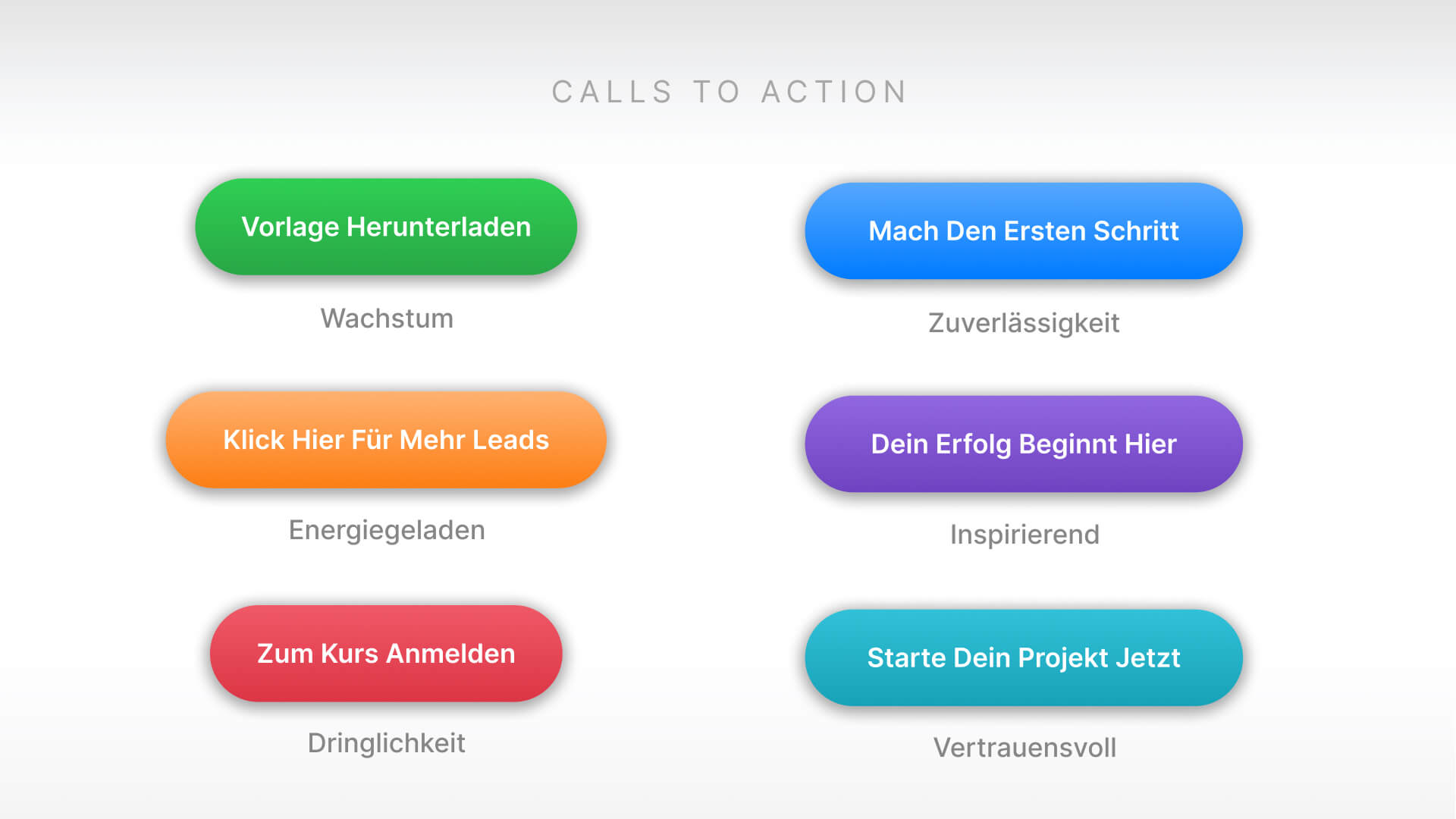 Darstellung von verschiedenen Call to Action Buttons, die Aufmerksamkeit und Emotionen wecken