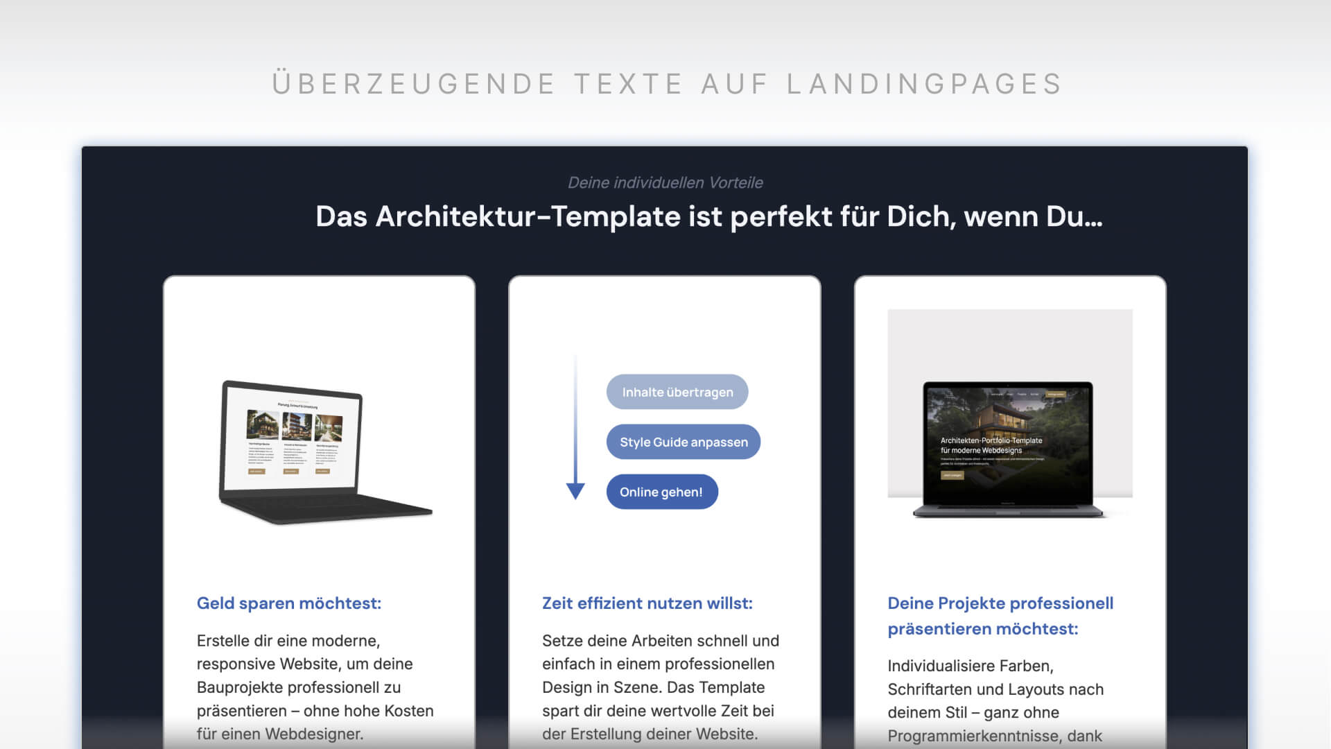 Beispiel von überzeugenden Texten auf Landingpages die Vorteile des Angebots kommunizieren