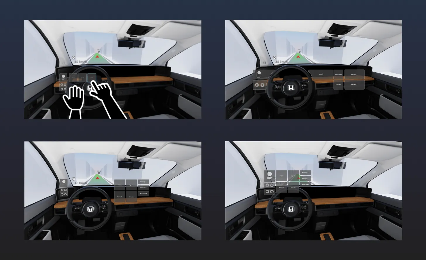 Verschiedene Varianten, wo ein virtuelles User Interface im Interieur projiziert werden könnte
